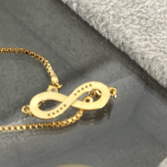 Gold Adjustable Bracelet with Crystals and Infinity Symbol - Picture 6 of 6